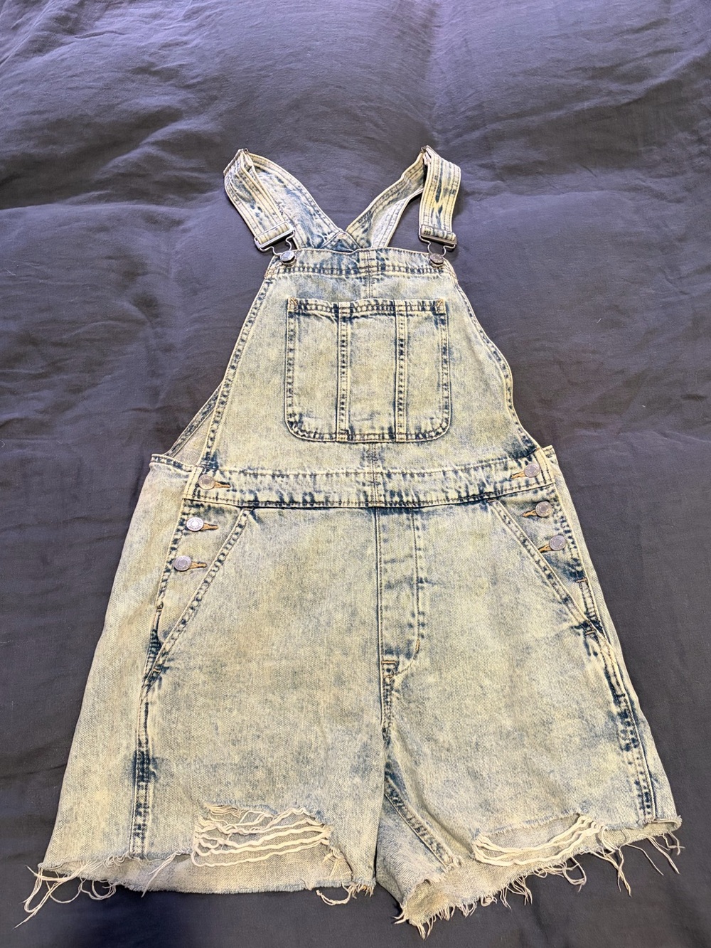 Light Wash Denim Overall Shorts